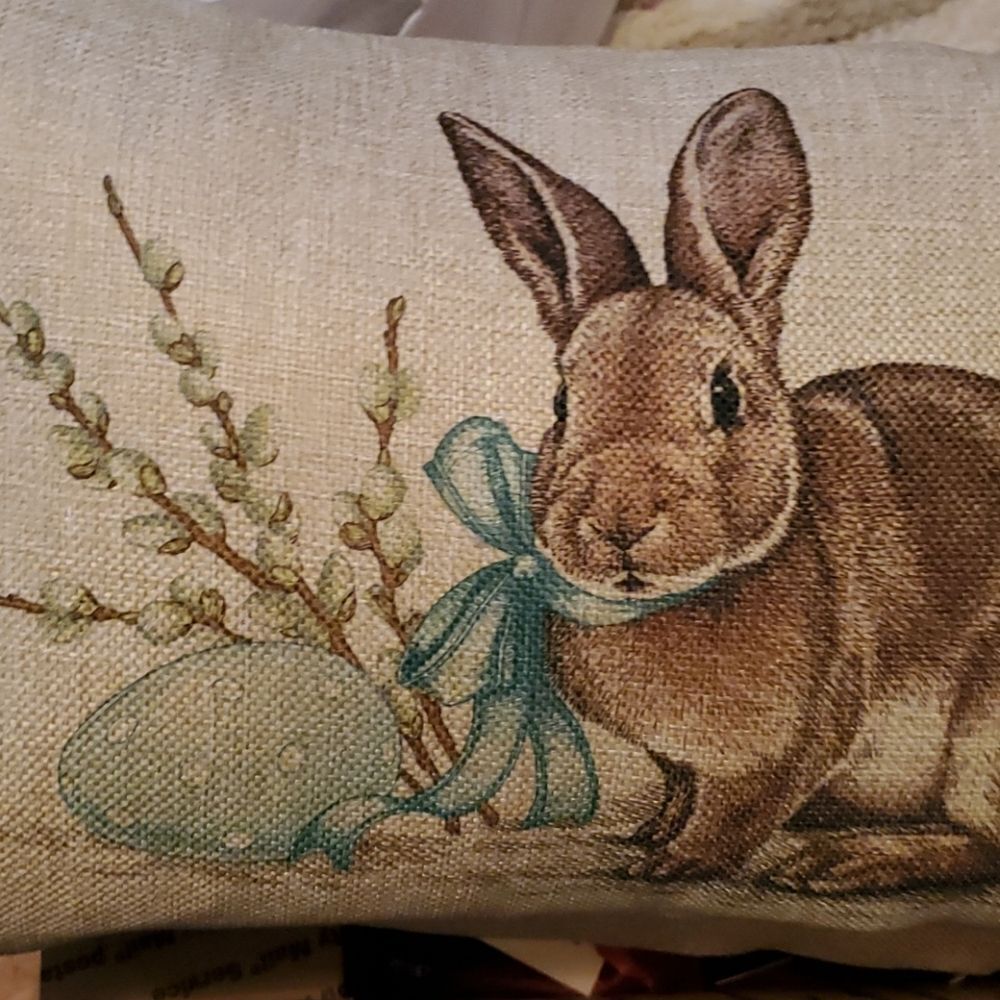 🐰🐇Farmhouse Synthetic Burlap Bunny Pillow - Picture 4 of 4